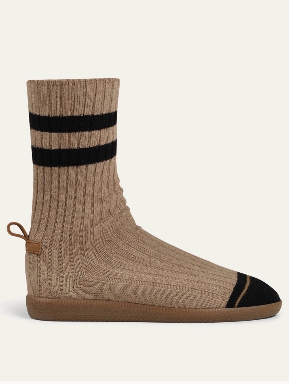Ribbed Knit Sock Loafer in Tan and Black